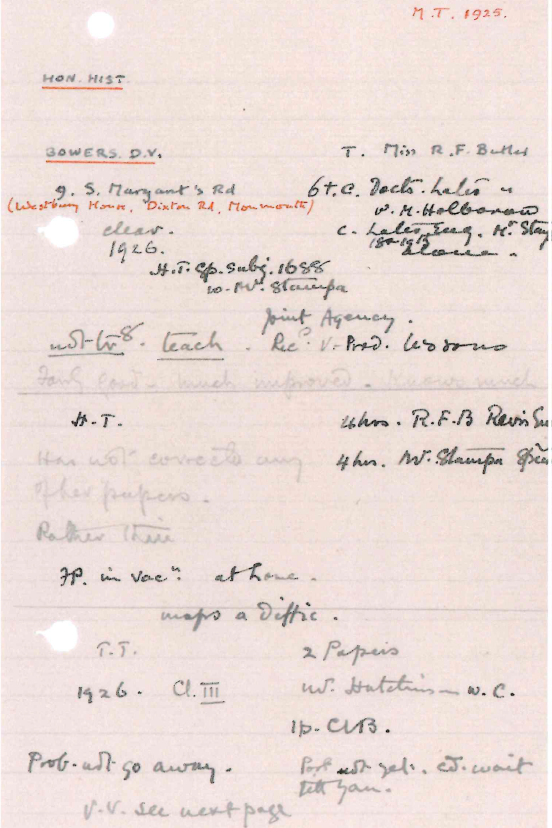 Dorothy Bowers' academic report for 1925.